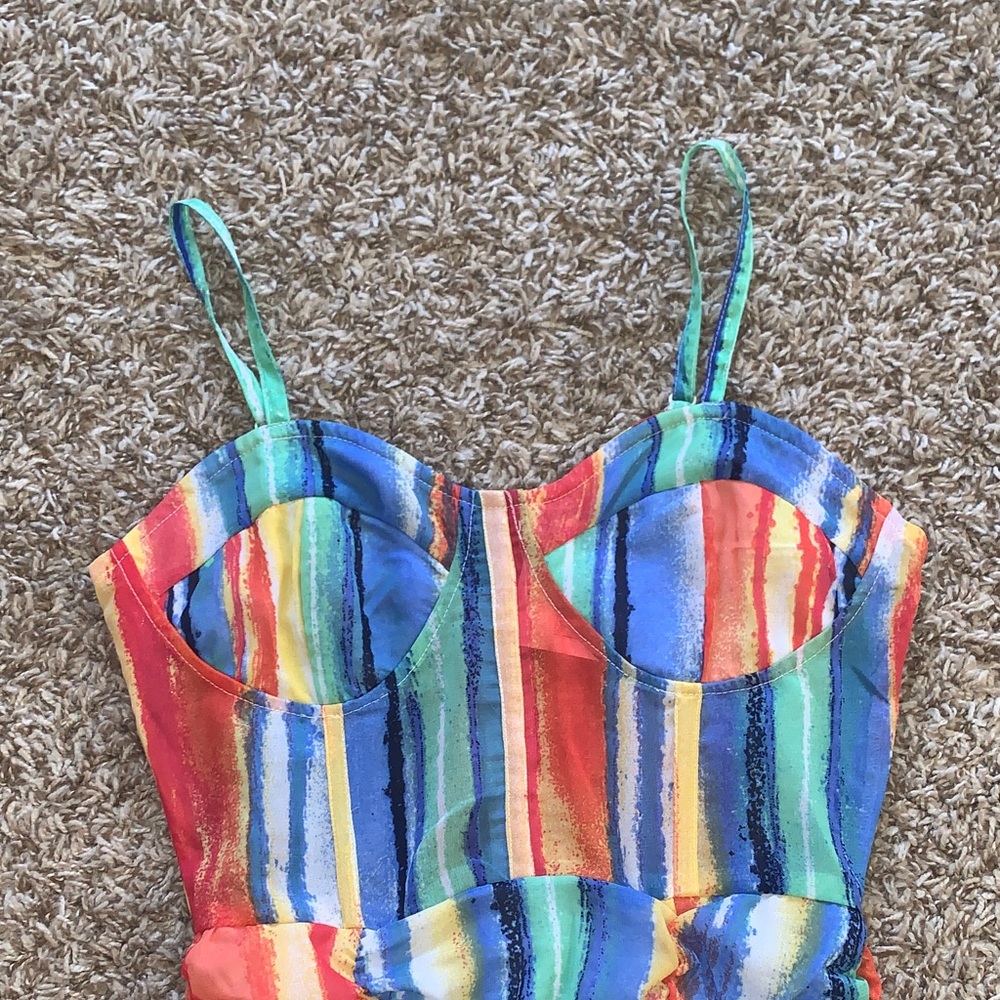 NWT Girl Soul Colorful Striped Ruched Bodycon Mini Vacation Party Dress Small - Picture 3 of 10